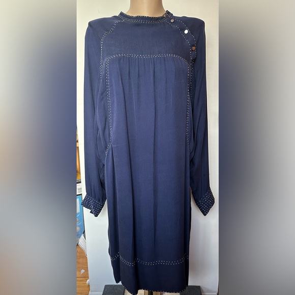 Isabel Marant Beaded Georgette Adele Shirt Dress Navy Blue Runway Fall 2015 - Picture 3 of 16